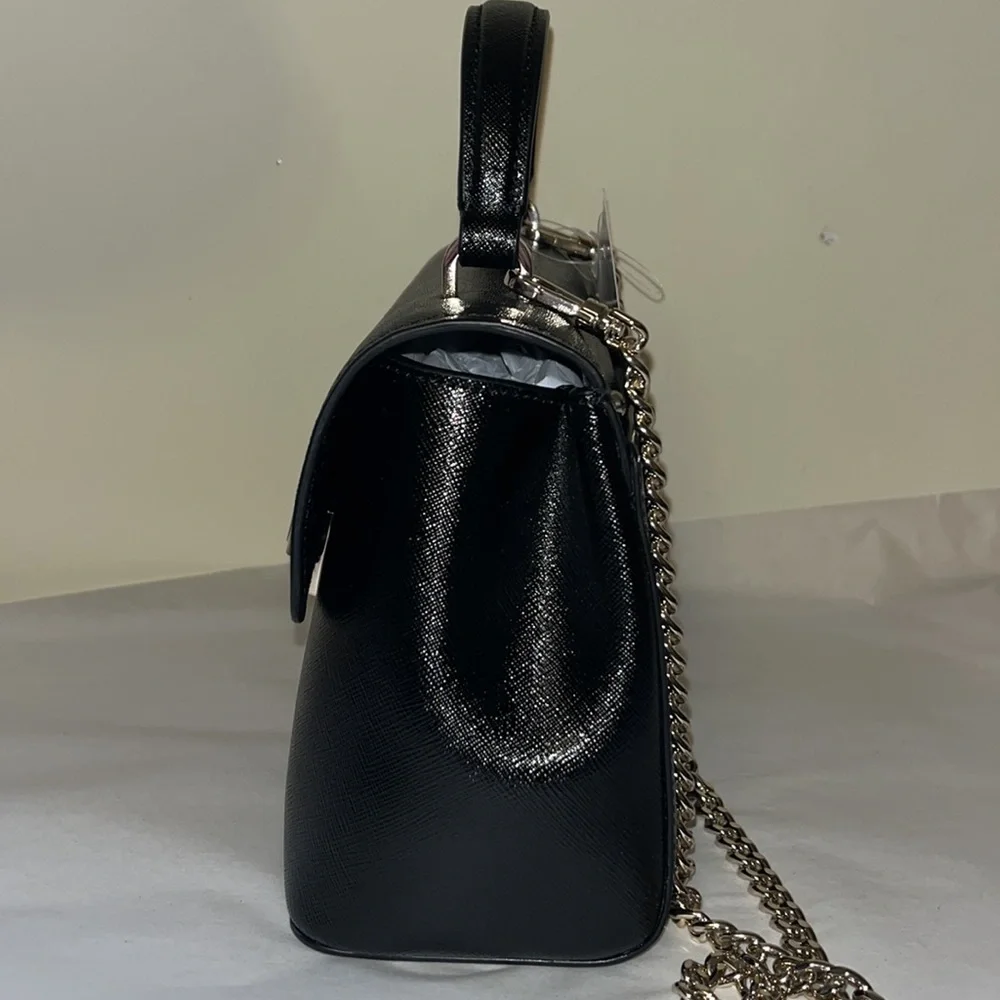 Kate spade, small black handle bag with removable gold crossbody chain, new